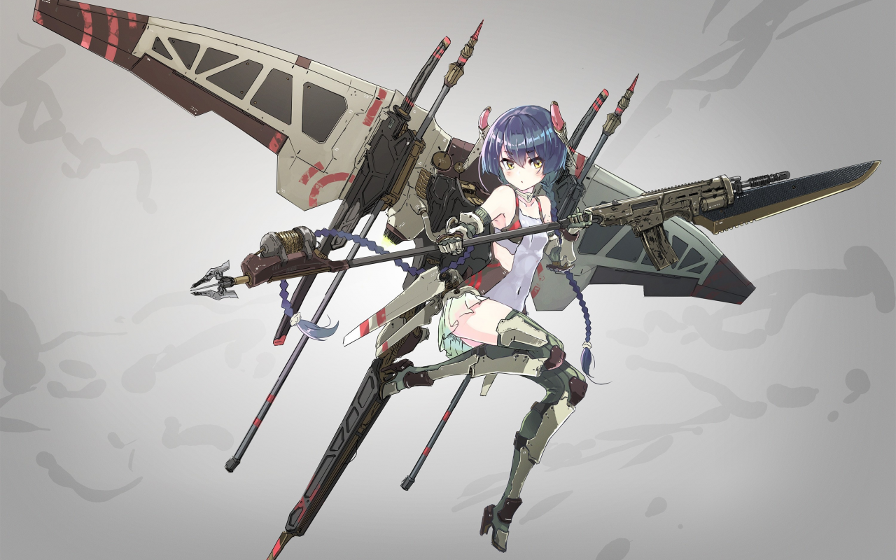 girl, gun, mecha, weapon, anime, blade, rifle, suit, japanese, spear, seifuku