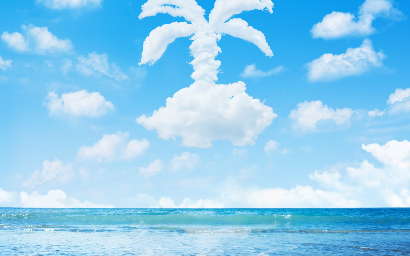 песок, море, облака, пальма