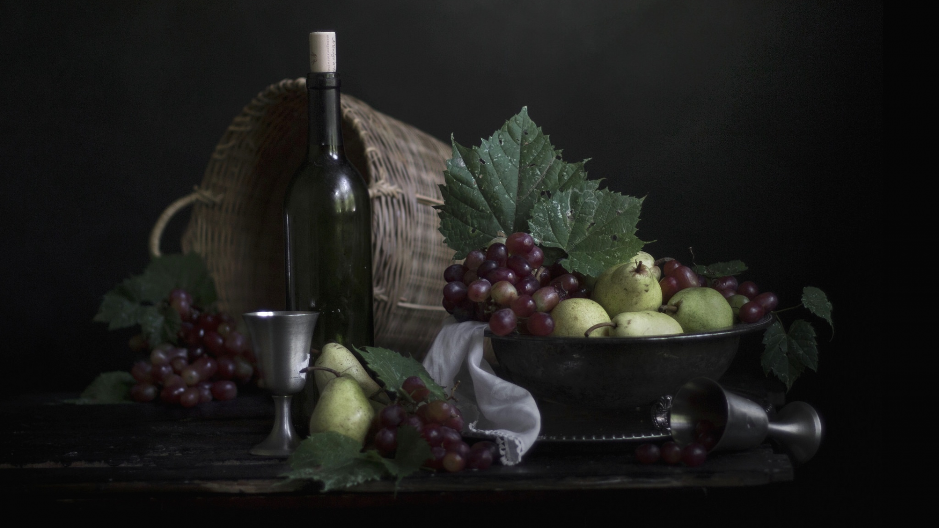 вино, виноград, фрукты, натюрморт, груши