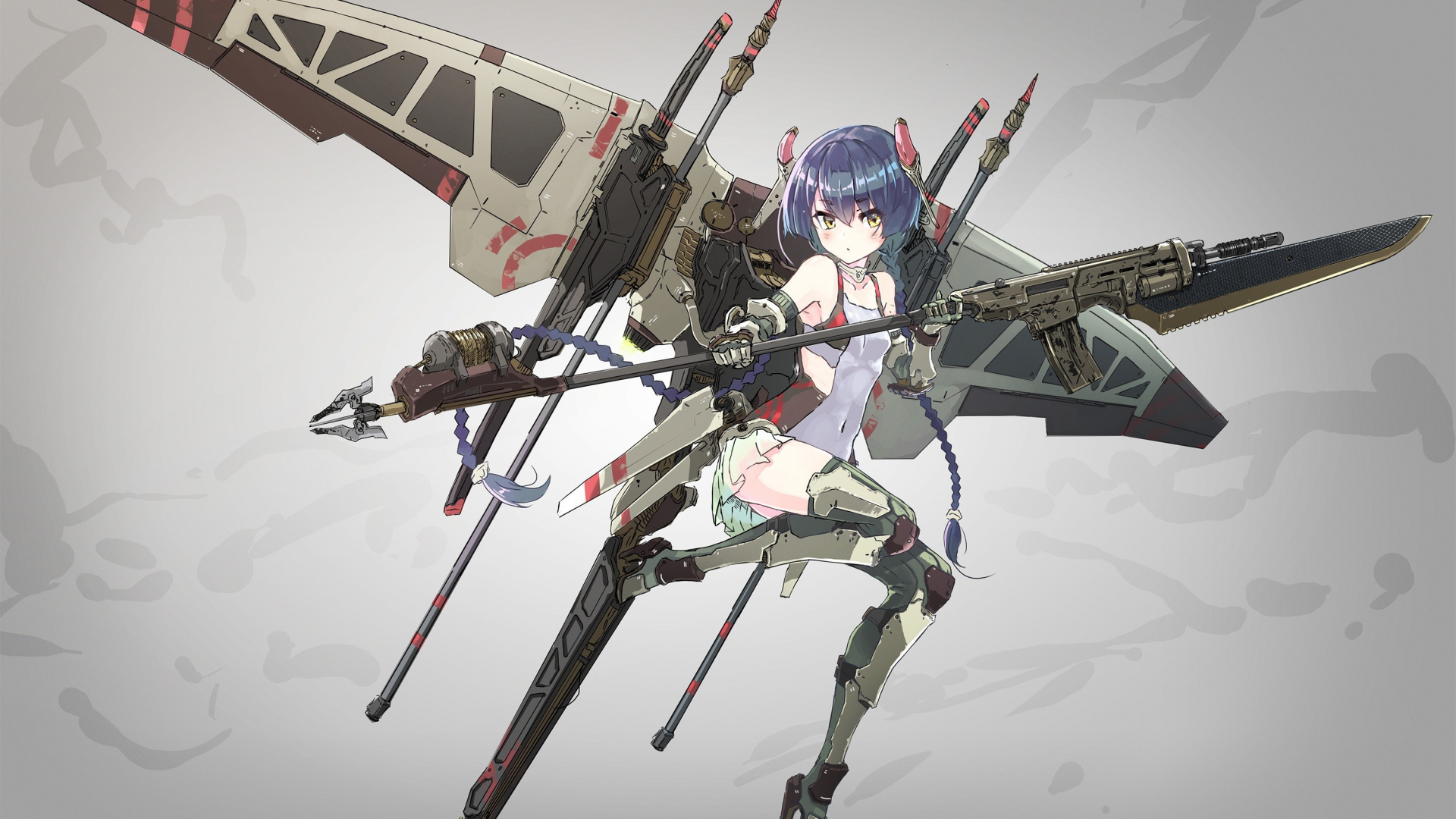 girl, gun, mecha, weapon, anime, blade, rifle, suit, japanese, spear, seifuku