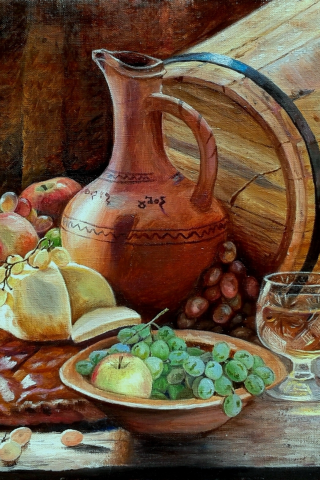 вино, рисунок, бокал, еда, картина, кувшин, фрукты, живопись, бочонок, бренди, уценко, натюрморт с виноградом