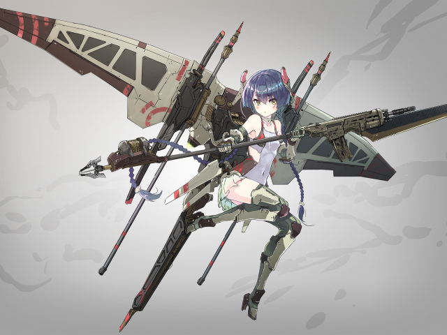 girl, gun, mecha, weapon, anime, blade, rifle, suit, japanese, spear, seifuku