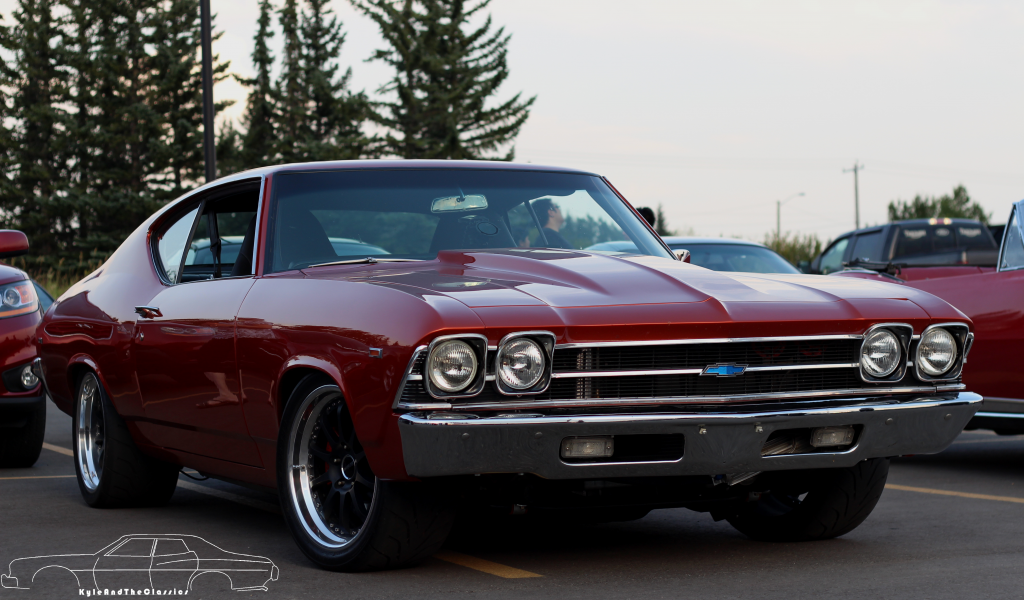 автомобиль, шевроле, chevrolet, chevelle, ss, 1969, american, muscle, musclecar, stance, power, car, sun, sky, summer, see, indusrial, front, red, wide