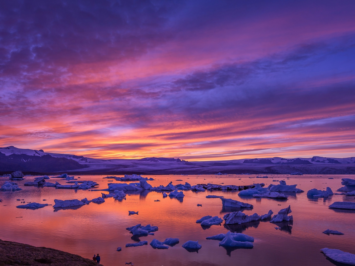 лед, исландия, море, зарево