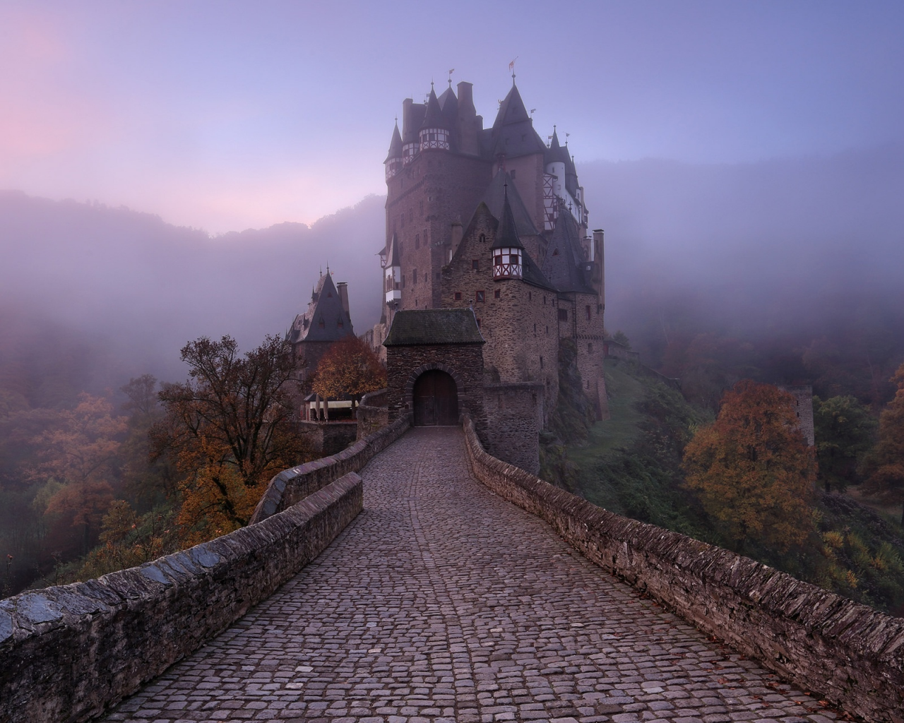 замок, осень, германия, туман, дымка