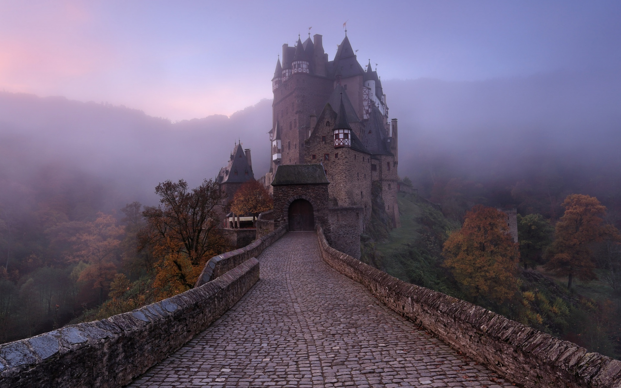 замок, осень, германия, туман, дымка