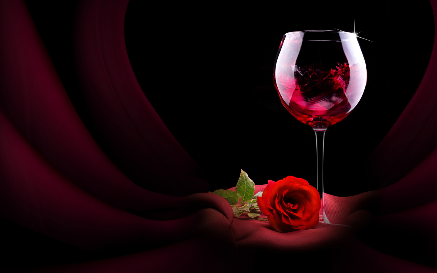 бокал, цветок, роза, вино, красная