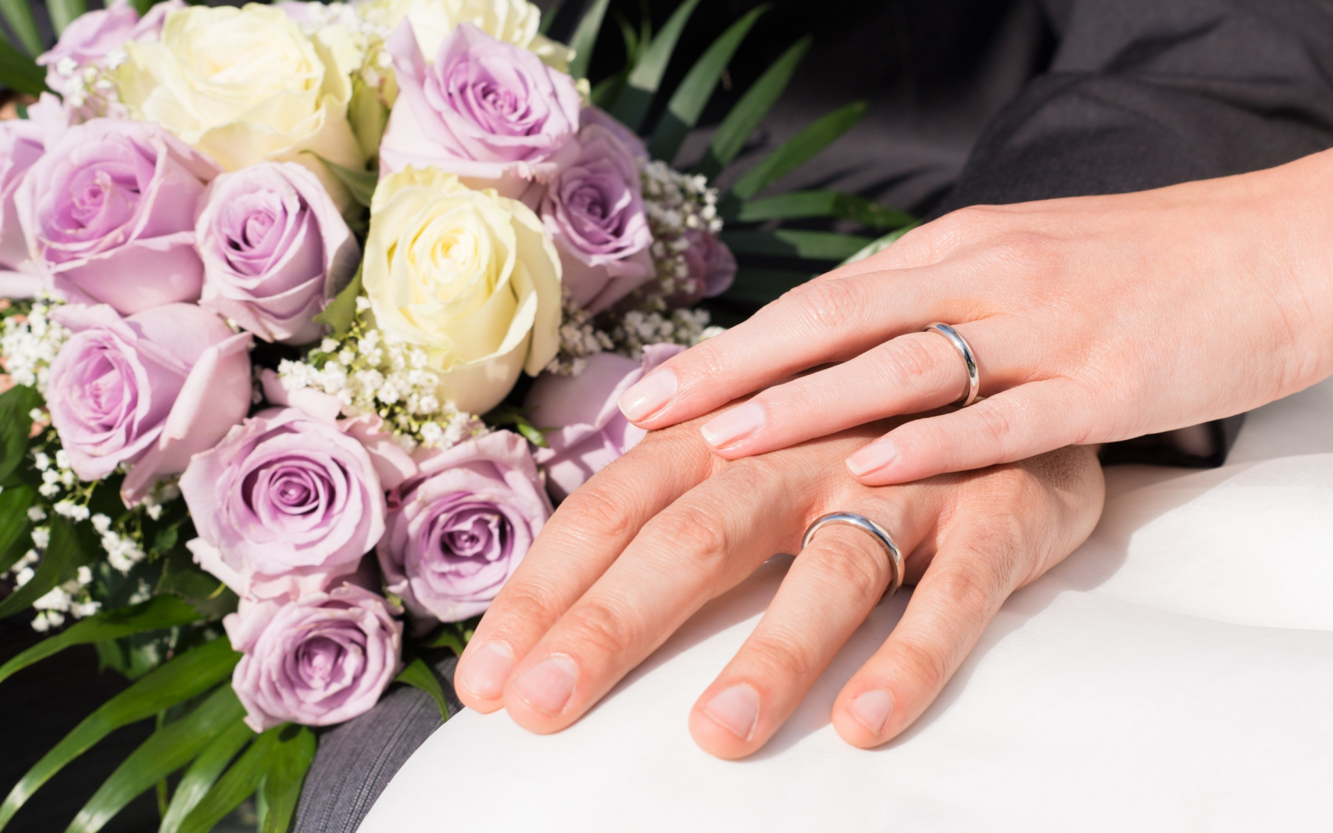 hands, wedding, bouquet, розы, любовь, кольца, букет, руки, свадьба