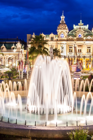 фонтан, дворец, ночь, монтекарло, монако, огни
