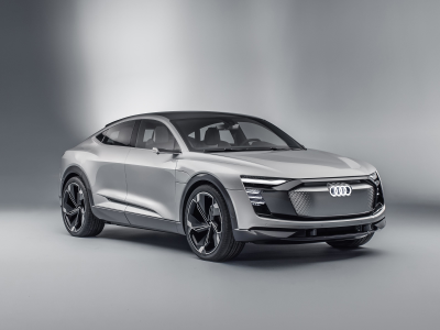 автомобиль, ауди, электрический, audi, e tron, etron, 2017, sportback, concept, muscle, sport, stance, power, car, sun, sky, summer, see, indusrial, front, silver, wide