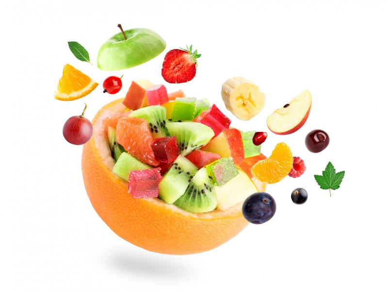 фрукты, белый фон, дольки, ягоды