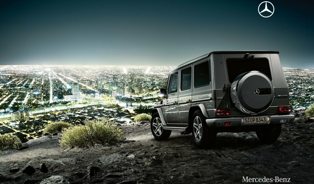 mercedes, g class, amg, гелик, ночь, город, горизонт, вид сзади