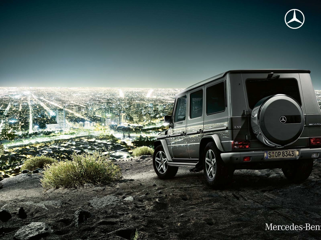 mercedes, g class, amg, гелик, ночь, город, горизонт, вид сзади