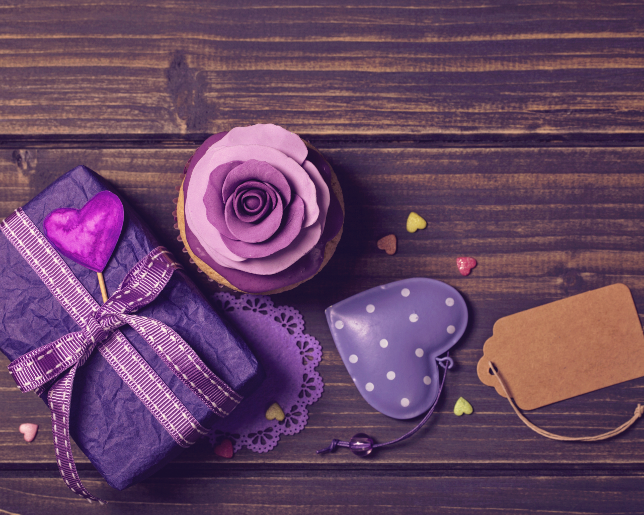 декор, violet, кекс, сердечки, украшение роза, подарок, birthday cake, лента
