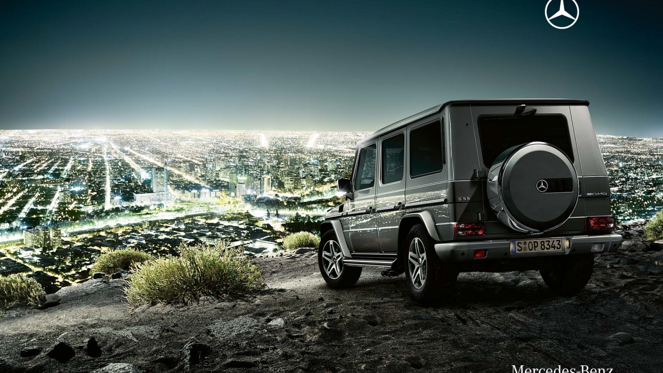 mercedes, g class, amg, гелик, ночь, город, горизонт, вид сзади