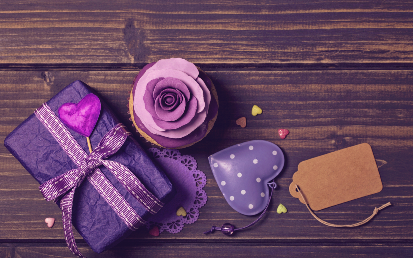 декор, violet, кекс, сердечки, украшение роза, подарок, birthday cake, лента