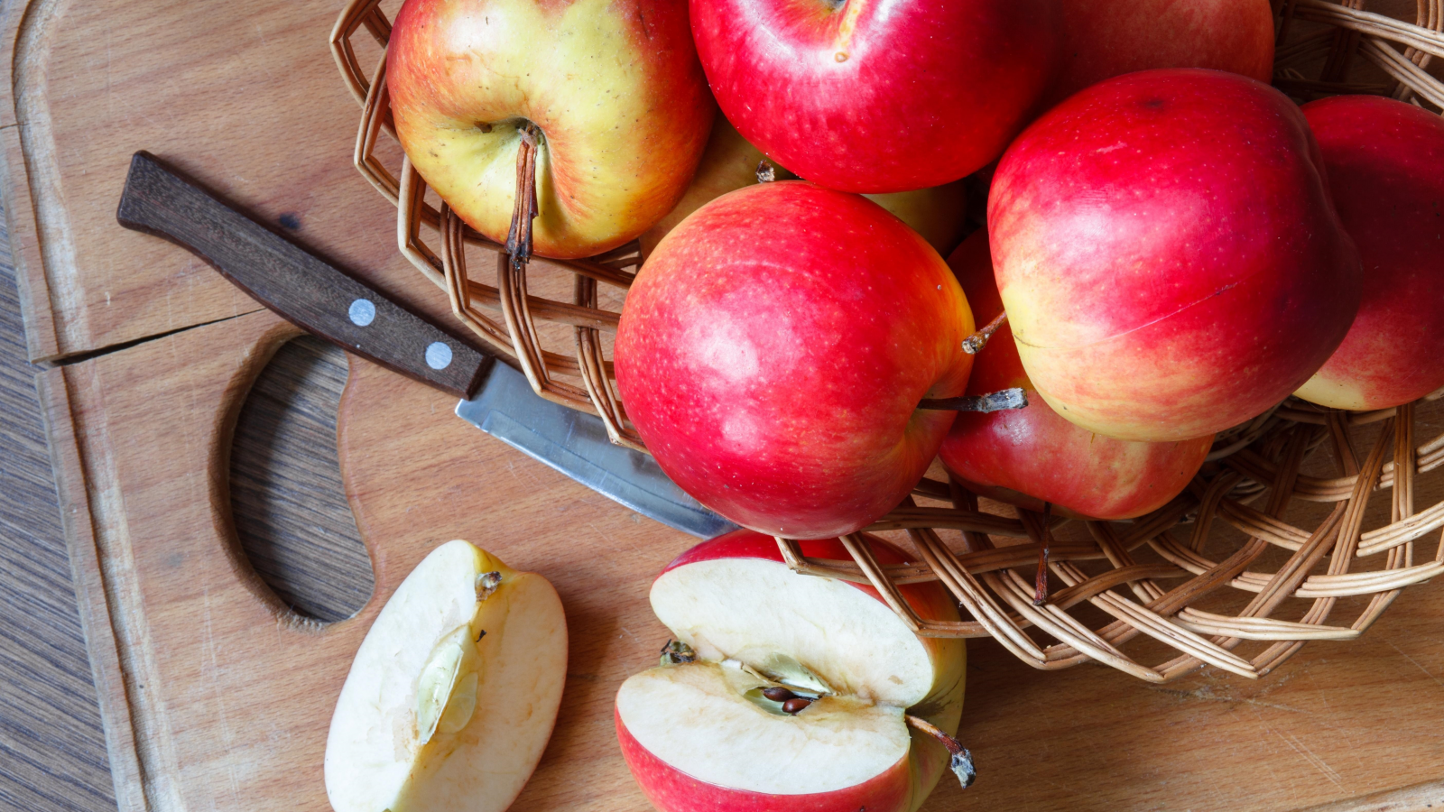 нож, яблоки, плоды