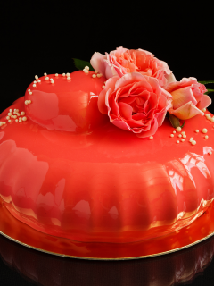 торт, тортик, розы, комната, cake, cakes, pink, red, roses, sweets, nice, environment, black, table, main, read, vine, see, nice, wide