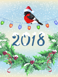 синицы, снег, праздник, новый год, гирлянда