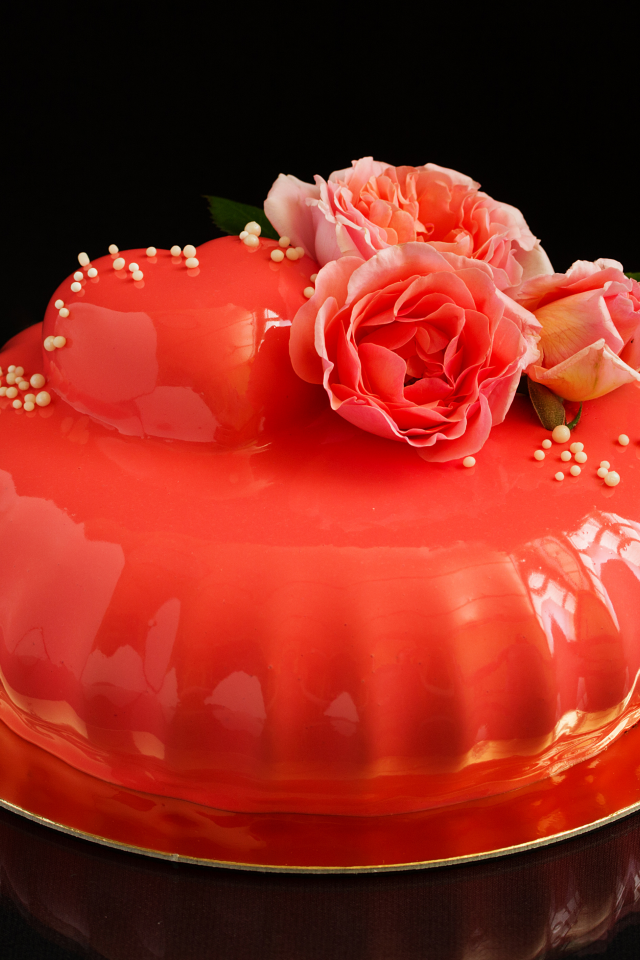 торт, тортик, розы, комната, cake, cakes, pink, red, roses, sweets, nice, environment, black, table, main, read, vine, see, nice, wide