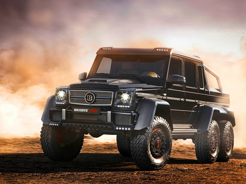 мерседес, mercedes, brabus, 700, b63s, spez, suv, 6x6, modern, power, mod, car, sun, sky, summer, sand, see, indusrial, front, black, nice, wide