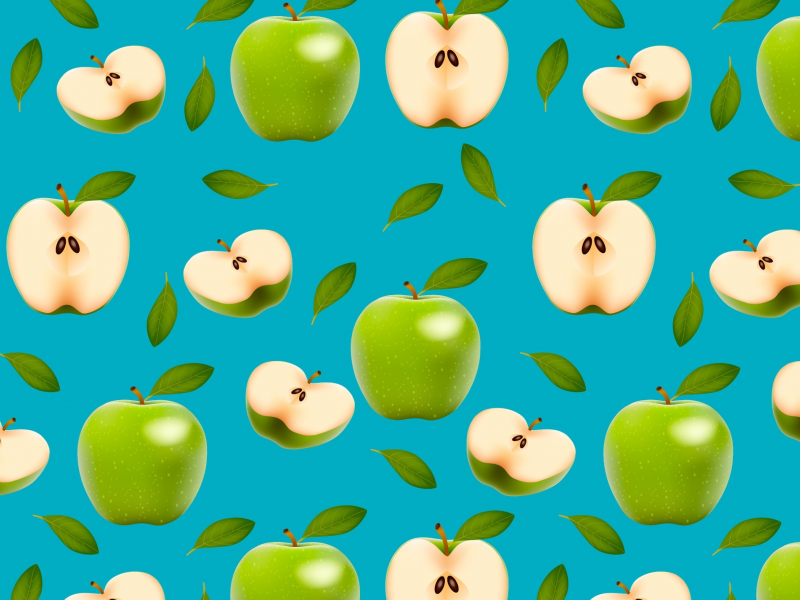 зеленый, яблоки, плоды, половинки