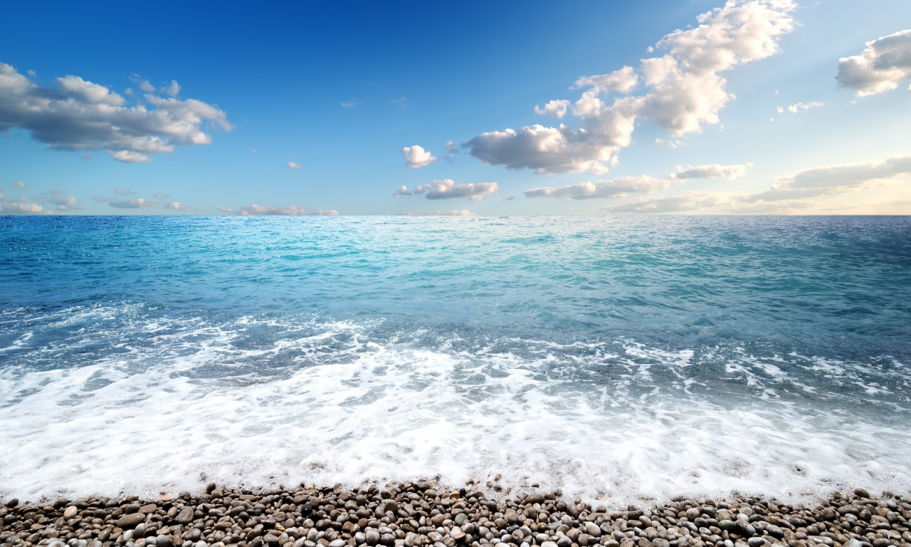 камни, sky, небо, seascape, волны, blue, море, галька, sea, пляж, beach, берег