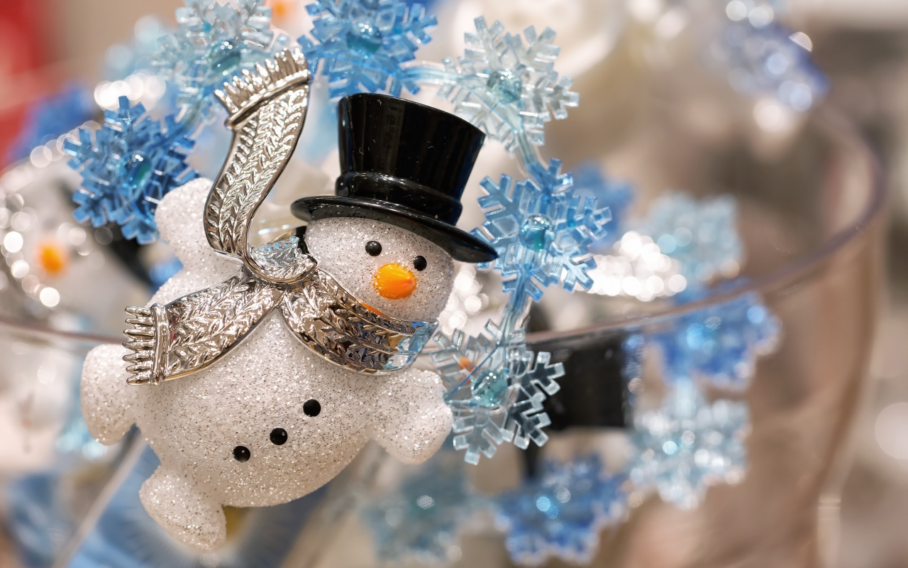 снежинки, рождество, новый год, украшение, декорация, снеговик