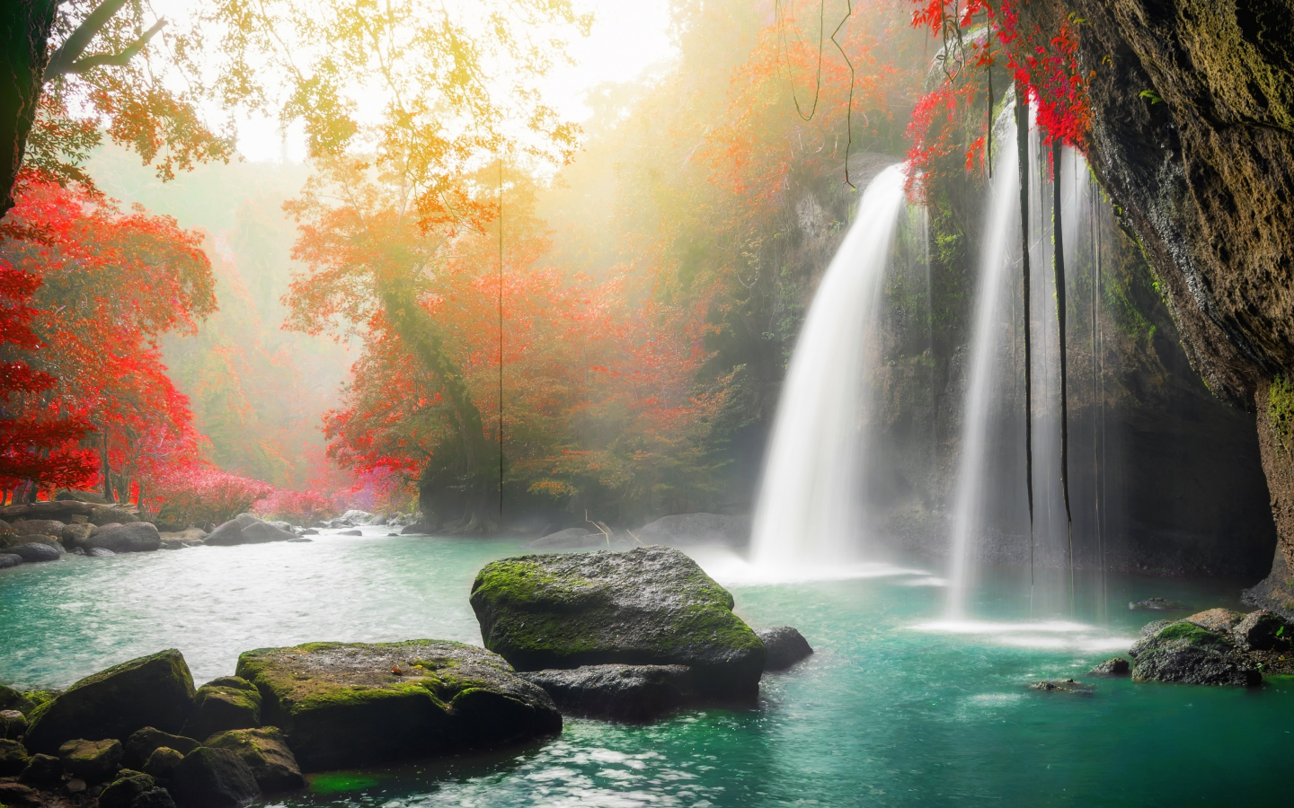каскад, камни, осень, beautiful, река, лес, вода, waterfall, autumn, nature, деревья, водопад, природа, forest, river