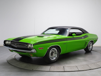 автомобиль, додж, магнум, dodge, challenger, rt, 383, magnum, american, muscle, musclecar, muscle, power, 1971, car, sun, sky, summer, see, indusrial, front, green, wide