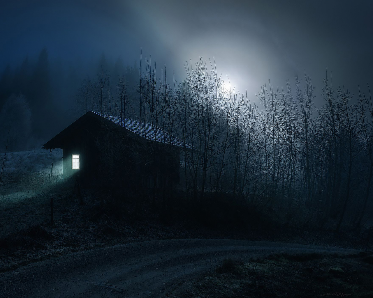 тихая ночь, дом, лес, луна, дорога, stille nacht, house, night, moon, forest, road, see, sky, dark, nice, wide