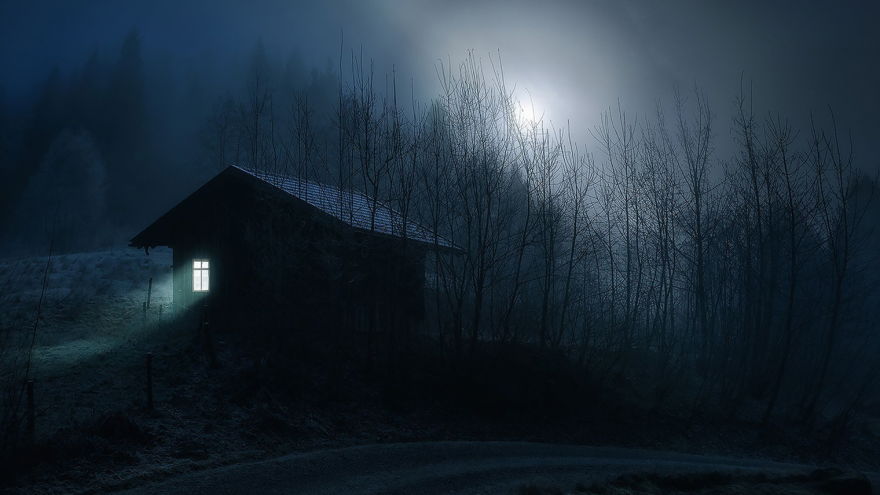 тихая ночь, дом, лес, луна, дорога, stille nacht, house, night, moon, forest, road, see, sky, dark, nice, wide