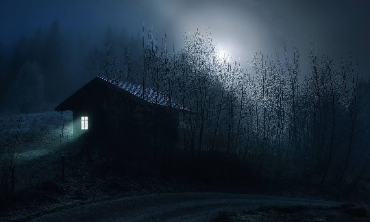 тихая ночь, дом, лес, луна, дорога, stille nacht, house, night, moon, forest, road, see, sky, dark, nice, wide