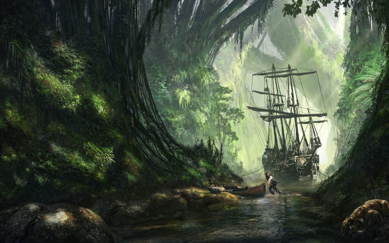 пиратский, корабль, пират, остров, лес, pirate, ship, sailing, boats, rivers, caribbean islands, forest, island, trees, dark, see, nice, wide