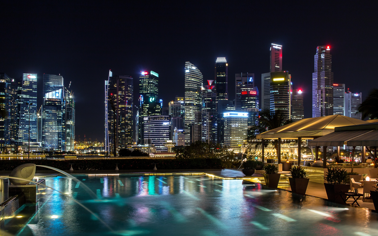 сингапур, световое шоу, ночь, небоскребы, singapore, lightshow, night, skyscrapers, night, light, dark, sun, sky, nice, wide