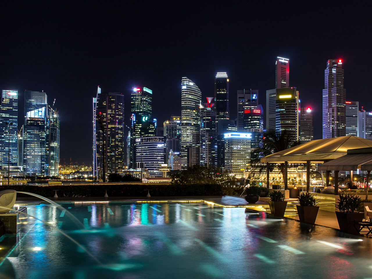 сингапур, световое шоу, ночь, небоскребы, singapore, lightshow, night, skyscrapers, night, light, dark, sun, sky, nice, wide