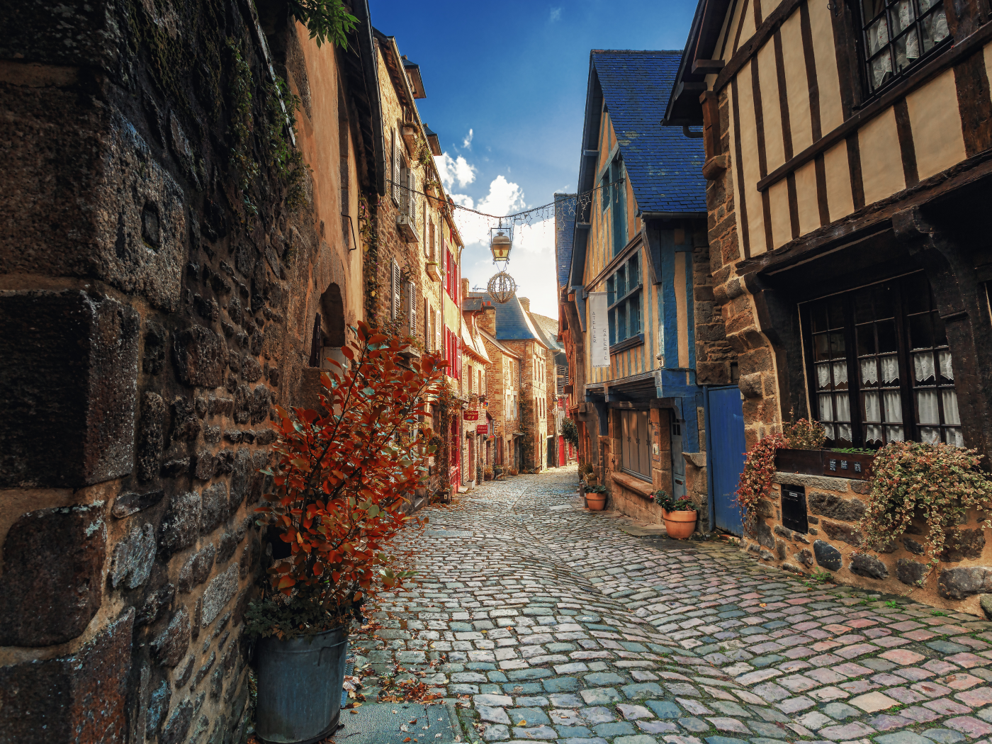 город, франция, бретань, france, brittany, city, street, house, pavement, dinan, catdarmor, old, town, city, day, sky, see, nice, wide
