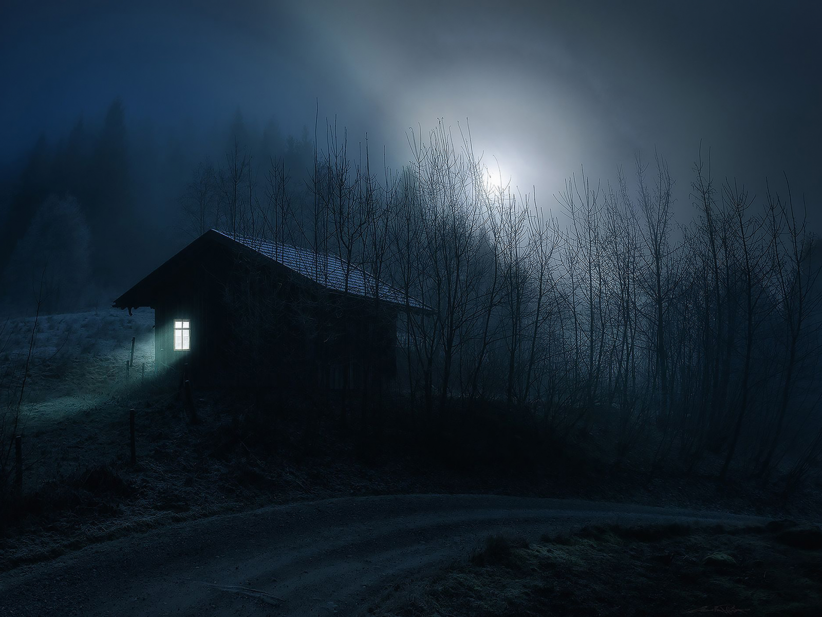 тихая ночь, дом, лес, луна, дорога, stille nacht, house, night, moon, forest, road, see, sky, dark, nice, wide