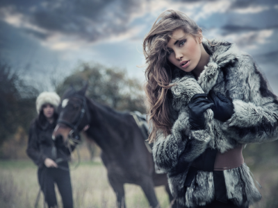 девушка, мех, girl, gloves, brown, dress, jacket, fur, grey, whinter, evening, sun, sky, see, eyes, nice, wide