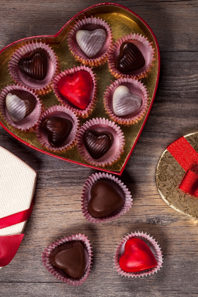 шоколад, любовь, romantic, тюльпаны, gift, chocolate, конфеты, сердечки, hearts