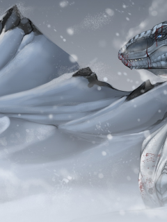 раненый, в снегу, горы, холод, белый дракон, зима, кровь