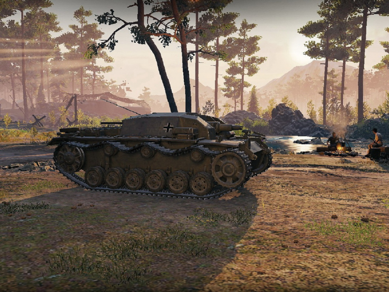 игра, арт, world of tanks, танк, немецкий, stug iii ausf b, рассвет, солдаты, wargaming net