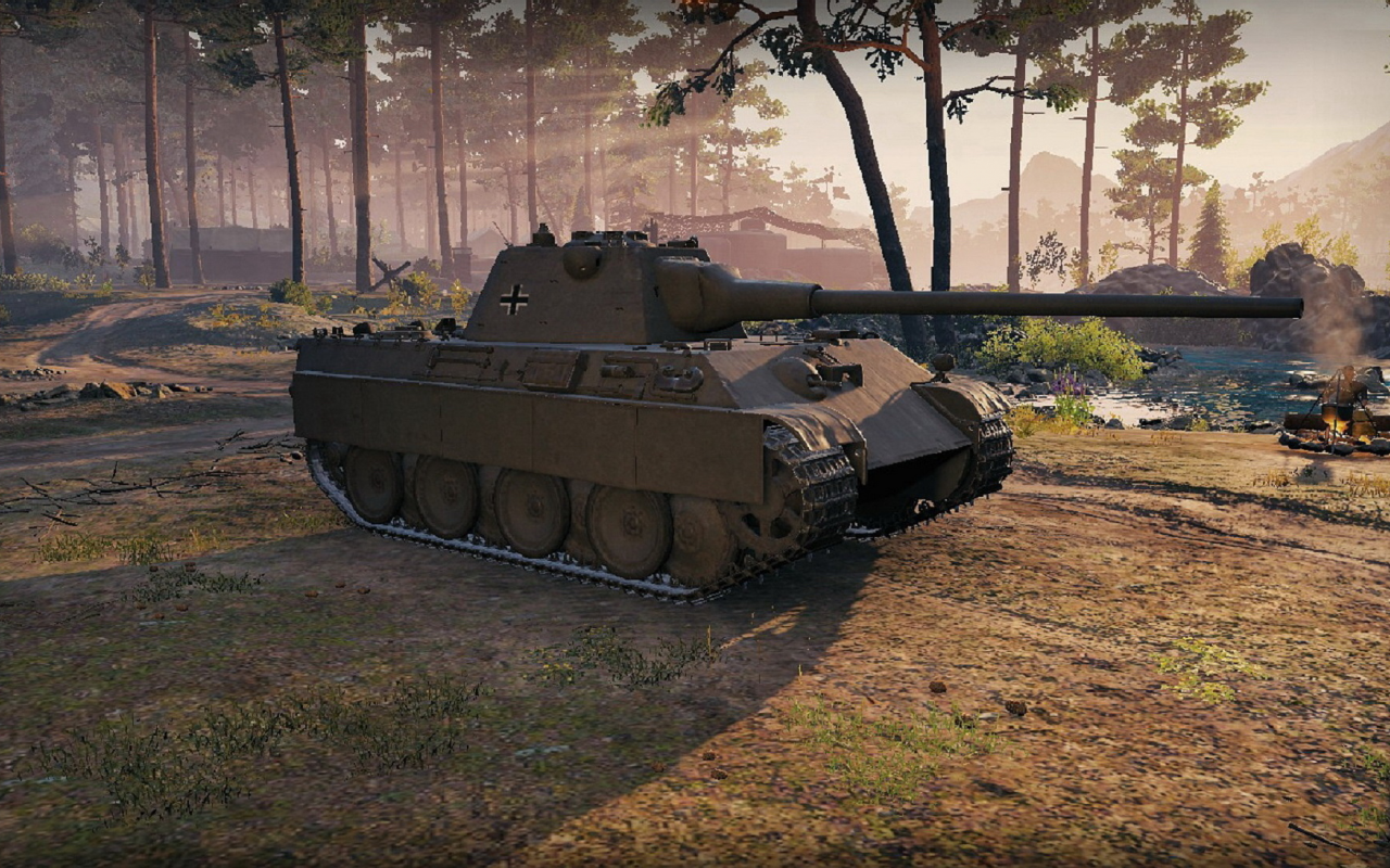 игра, арт, world of tanks, танк, немецкий, panther mit 8, 8 cm l71, рассвет, солдаты, wargaming net