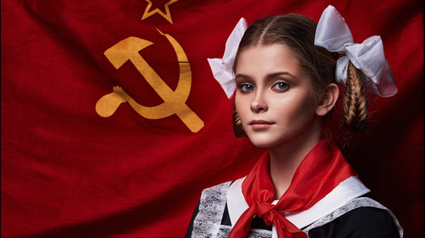 девушка, девушка в бантах, белые банты, пионерка, макияж, костюм, советский союз, ретро, красный галстук