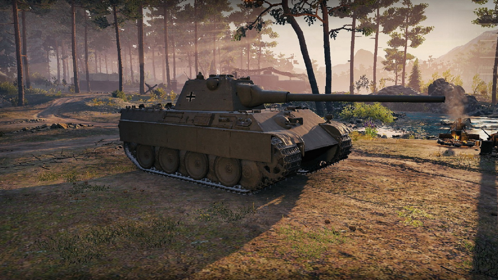 игра, арт, world of tanks, танк, немецкий, panther mit 8, 8 cm l71, рассвет, солдаты, wargaming net