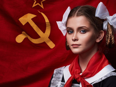 девушка, девушка в бантах, белые банты, пионерка, макияж, костюм, советский союз, ретро, красный галстук