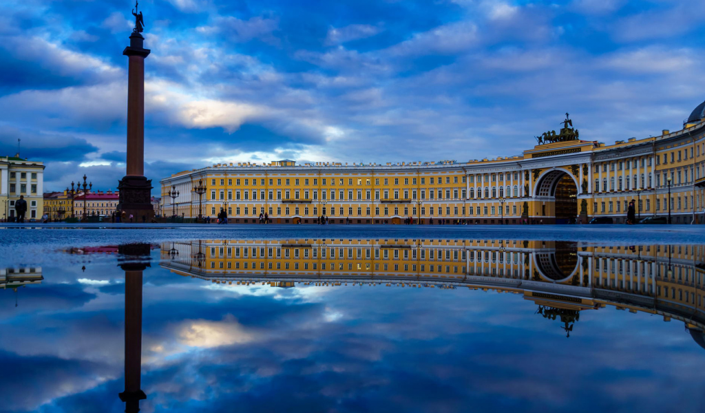 петербург, дворцовая площадь, вода, отражение