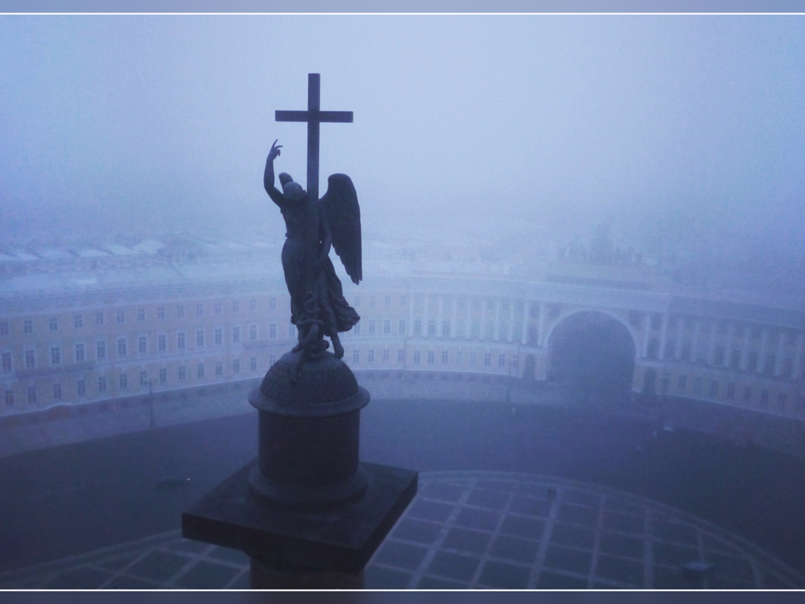 петербург, питер ночью, дворцовая площадь, ангел, туман