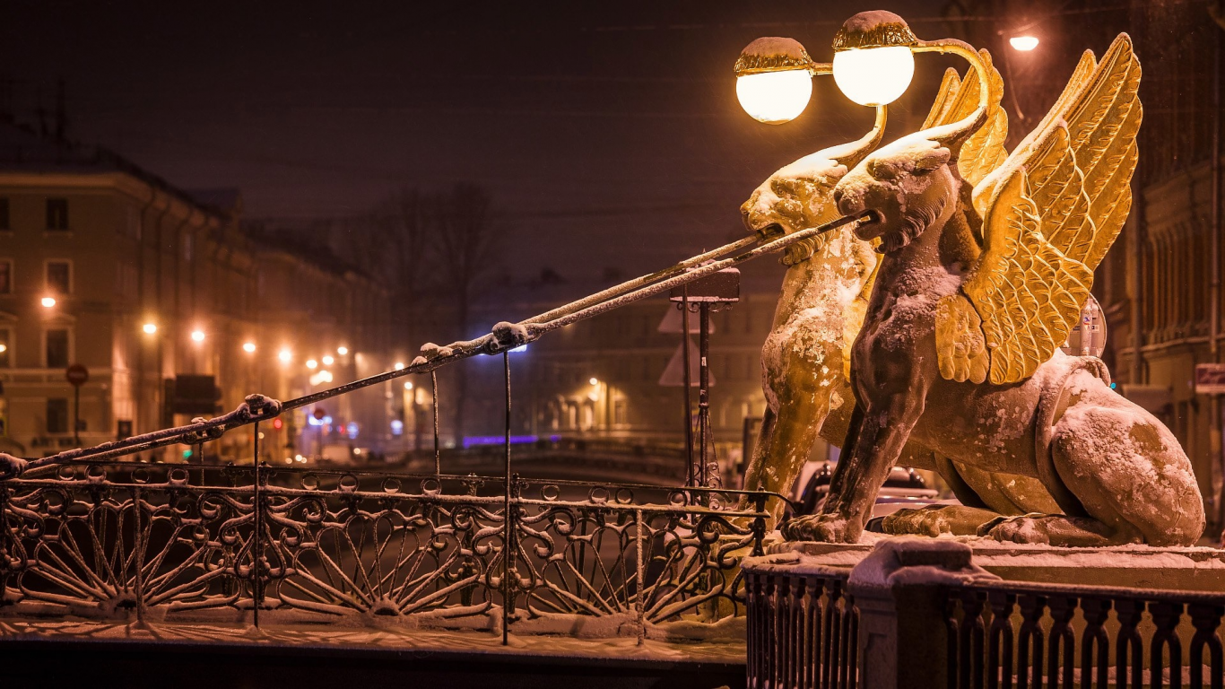 петербург, питер ночью, банковский, мост, грифоны, крылатые львы