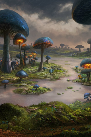 планета грибов, грибы, planet of mushrooms, mushrooms, planet, alien, home, second, robot, aluren, spaceship, futuristic, nice, sun, sky, stars, solar, dominiquevvelsen, nice, wide